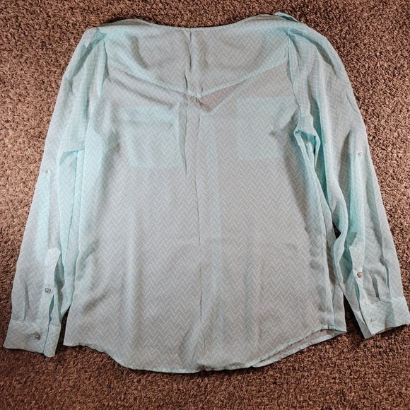 Candie's Sheer Chiffon Long Sleeve Blouse Roll Tab Sleeves Women's Size Large - Picture 2 of 12